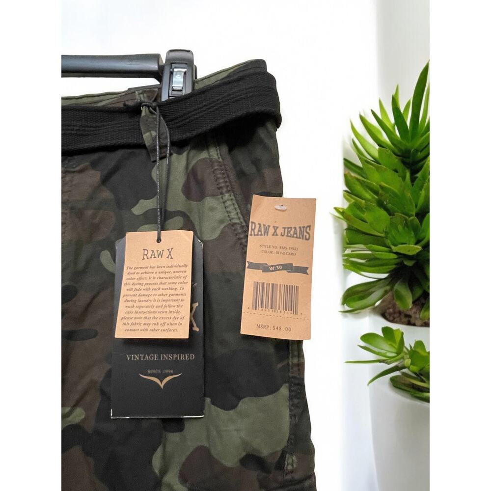 Men's Cargo Shorts Khaki Olive Camo RAW X Waist size 30 New - Picture 4 of 5